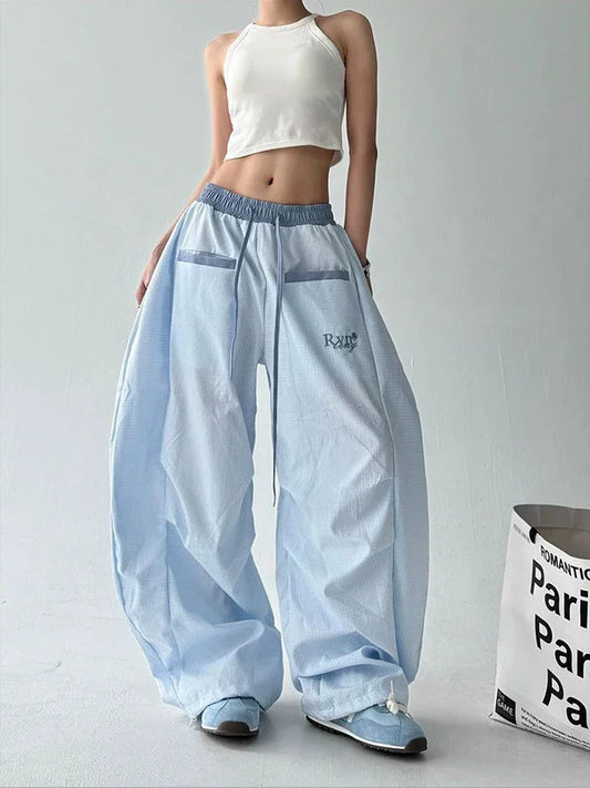 Streetwear Hip Hop Plaid cargo Pant Women Summer Design Scimitar Jazz Dance Wide Leg Pants High Waist Loose All Match Long Pants