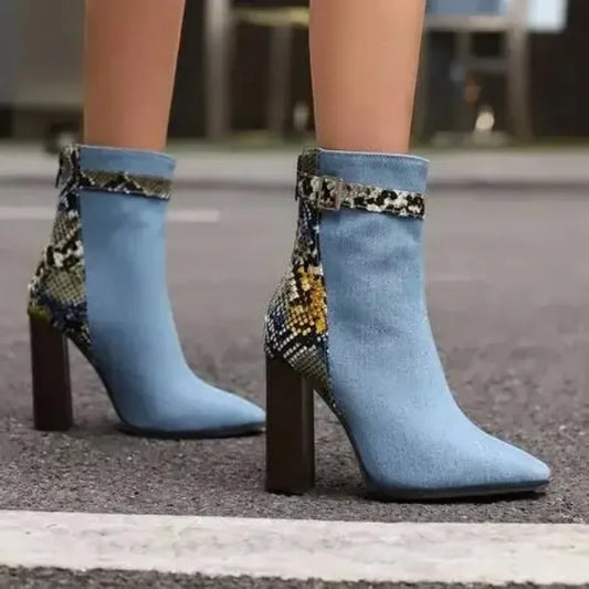 New Fashion Mixed Color Lace Up Ankle Boots for Women Europe America Pointed Toe High Heel Big Size Shoes 45 46 47