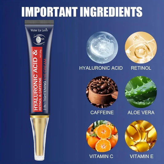 Caffeine and Retinol Eye Cream with Hyaluronic Acid - Anti-Allergic Moisturizing Formula, Fades Dark Circles, Puffiness and Fine Lines