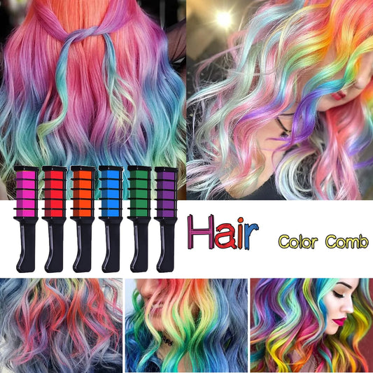 6-Color Hair Color Chalk Set Fashion Quick Temporary Dye Stain Mascara Stick Disposable Hair Dye Powder Comb Set