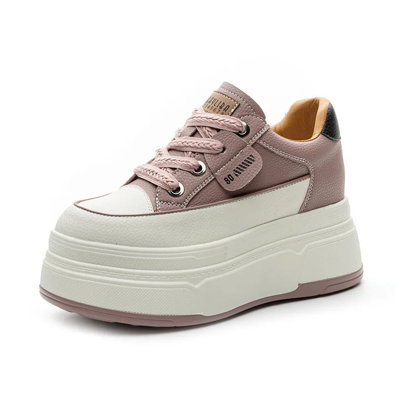 9cm 3 inch comfortable platform sneakers for women Genuine Leather Women Vulcanized Shoes Platform High Heels Casual Shoes 2026