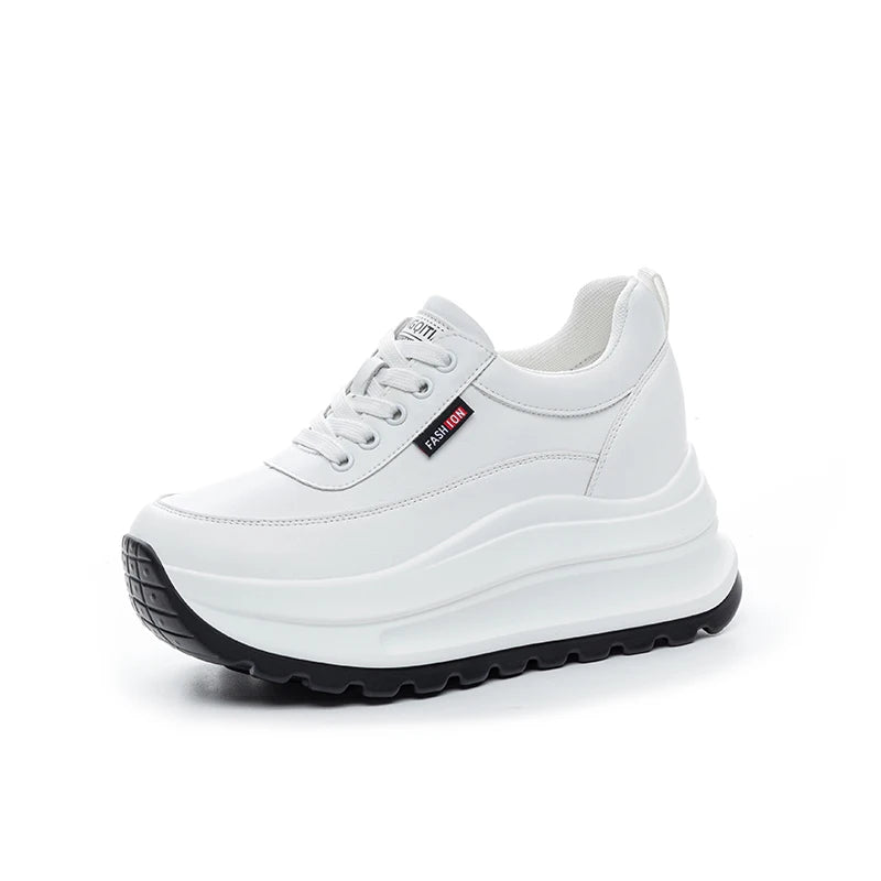 New 8cm Heel Sneakers Genuine Leather White Platform Sneakers for Women Chunky Platform Vulcanized Women Fashion Sneakers Shoes Wedge Heel