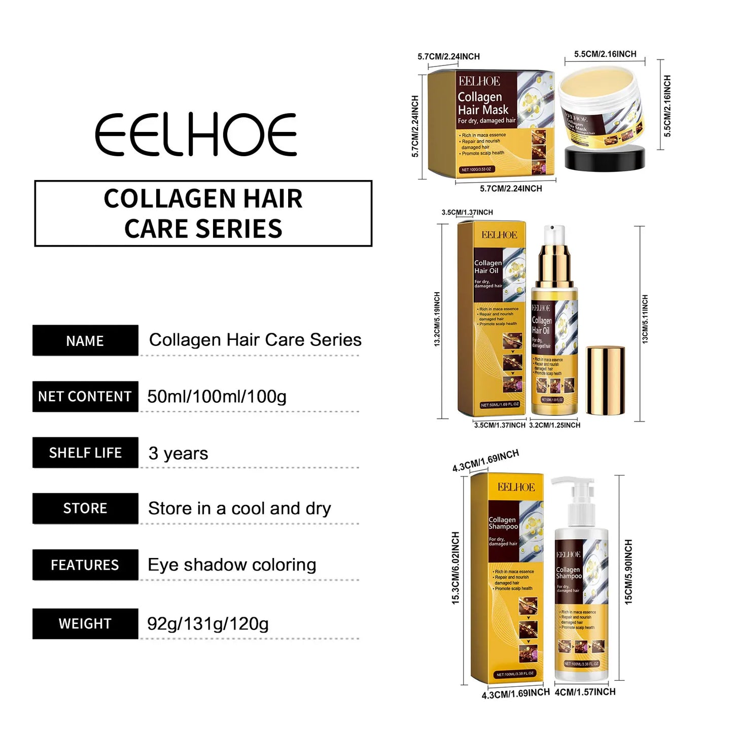 EELHOE Collagen Hair Care Kit Repair Keratin Hair Smoothing Softener Shiny Strengthen Mask Shampoo Maca Anti Frizz Hair Products