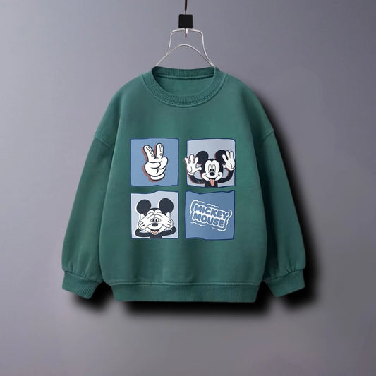 Solid Color Fashion Children Mickey Mouse Sweatshirt Autumn Clothes Popular Simple Kids Long Sleeve Tops Crewneck Hoodie 6m-7y