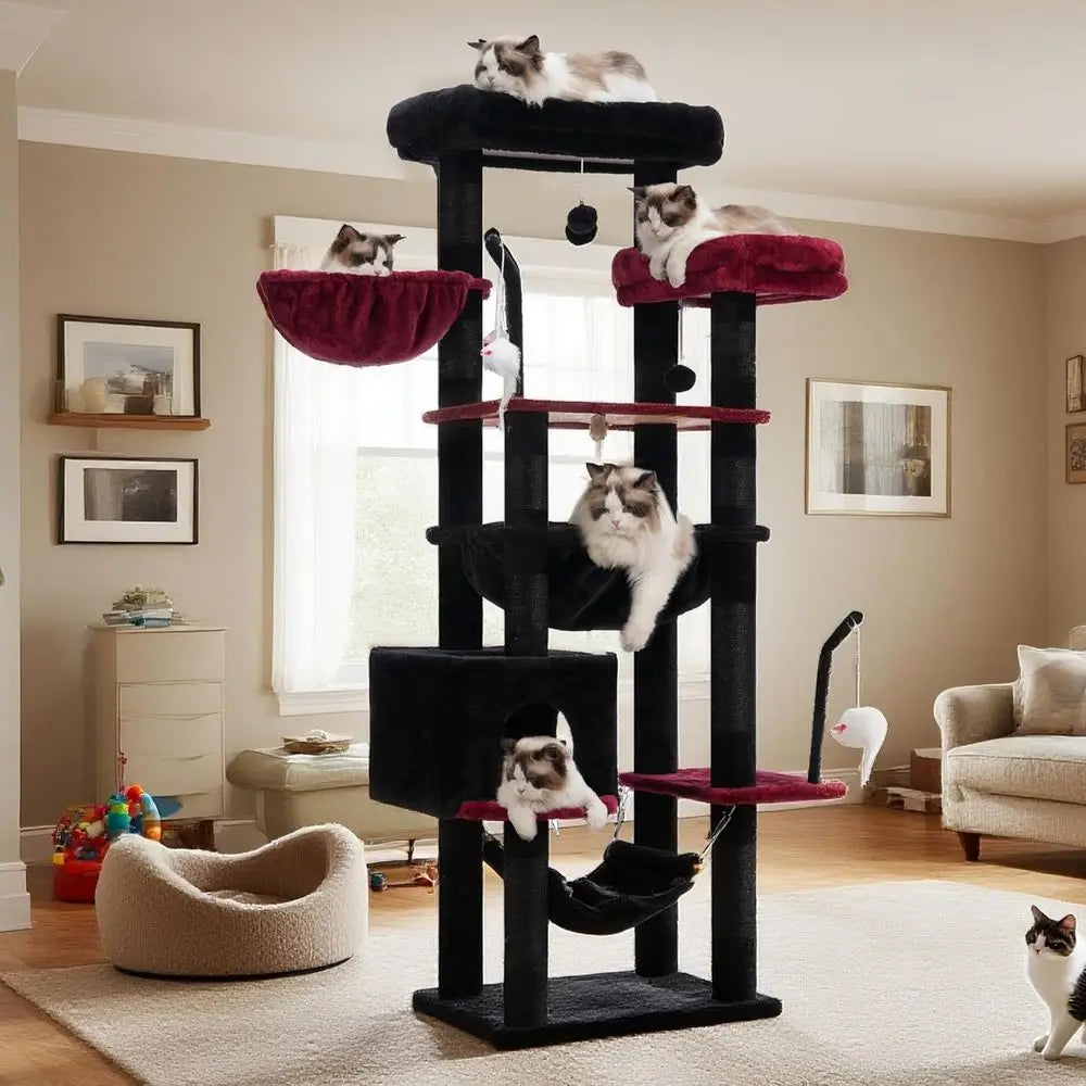 Gothic Cat Tree, Cat Tower or Large Cats with 2 Big Platorms, 2 Baskets, condo and Toys, 63" Cat Scratching Posts or Indoor Cats