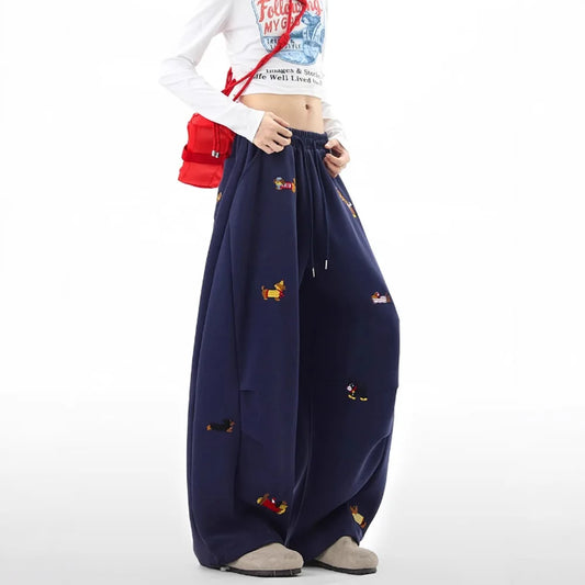 Funny Dachshund Embroidery Sweatpants Men Women Loose Cargo Joggers Wide Leg Couple Streetwear Autumn Casual Pants Fashion