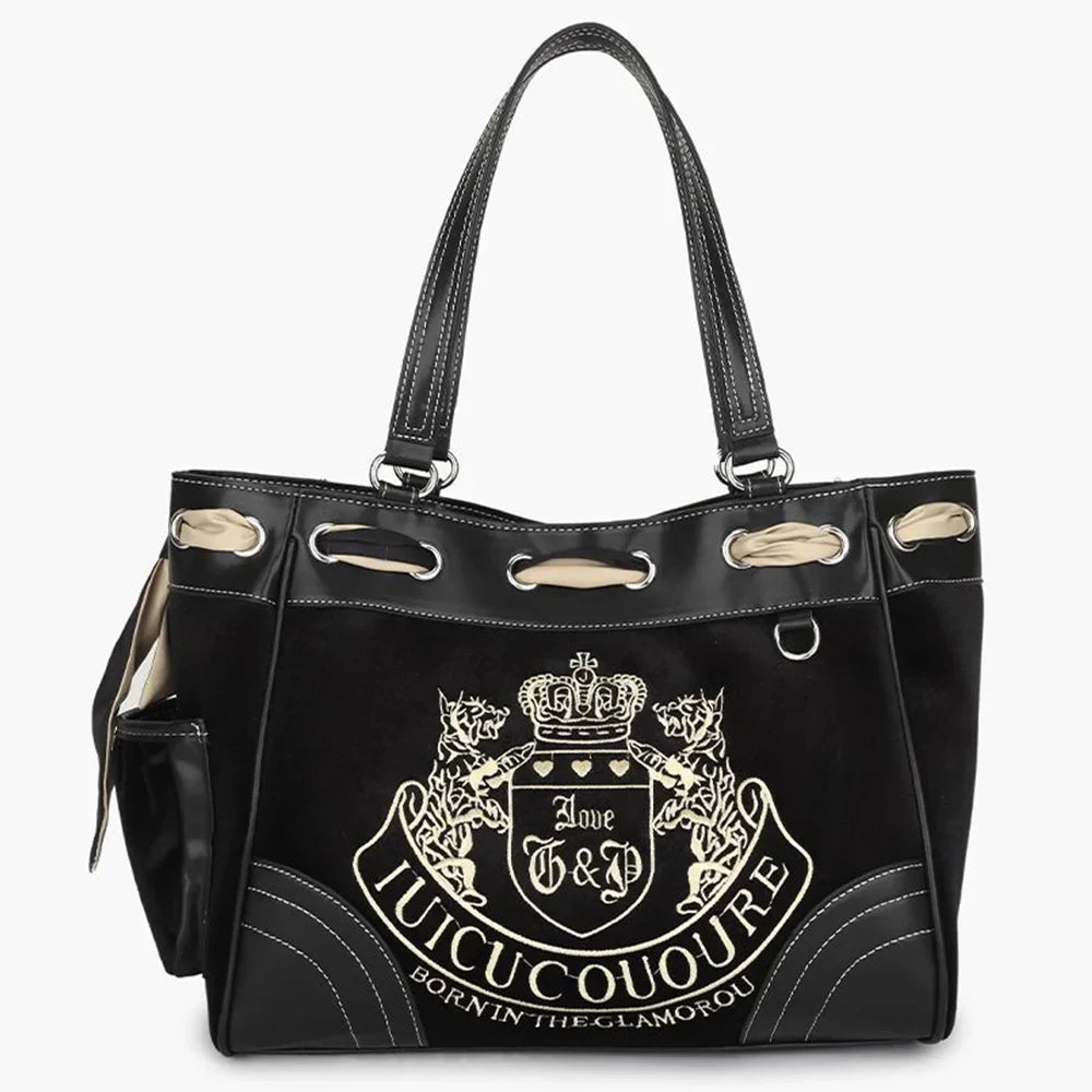 Ladies Large-Capacity Tote Bag Y2K Women Vintage Retro Chic Embroidery Velvet Handbags Girl Shopping Shoulder Bag Women's Purses