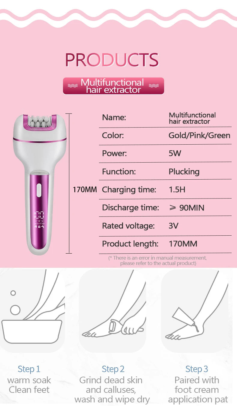 3in1 Rechargeable Women Epilator For Face Body Electric Shaver Female Hair Removal Bikini Trimmer Leg Lady Shaver Callus Remover