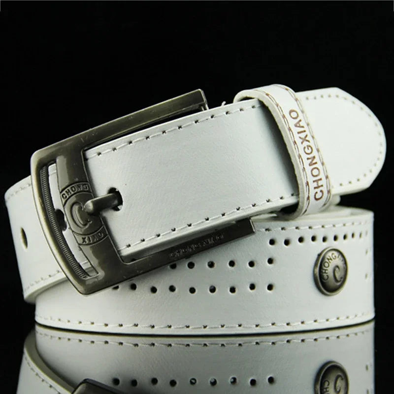 2026 New Men's Casual Belt Hollow Rivet Wide PU Leather Belt For New Fashion Strap Male High Quality Jeans Belt Punk Style