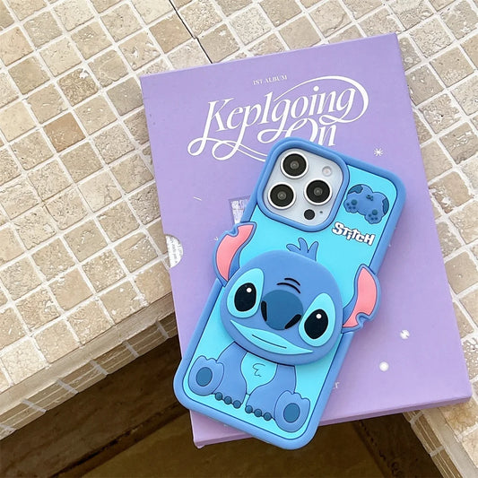 Disney Funny Cartoon Stitch Soft Silicone Case With Mirror Holder Cover For iPhone 17 Pro Air 16 15 14 13 12 11 17 Pro Max