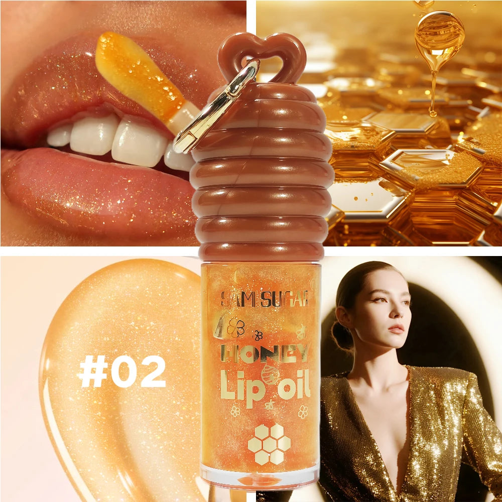 SAM SUGAR 2-Color Honey Essence Lip Oil Long-Lasting Moisture, Reduces Lip Lines Transparent Hydrating Lip Gloss