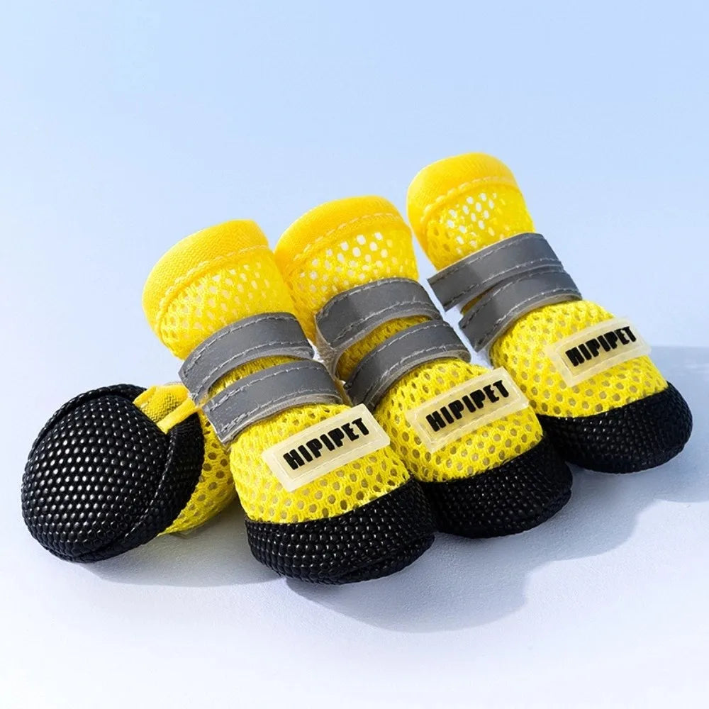 4Pcs/Set Lightweight Breathable Dog Mesh Shoes Reflective Adjustable Anti-Slip Dog Boots Wear-resistant Dog Footwear Outdoor