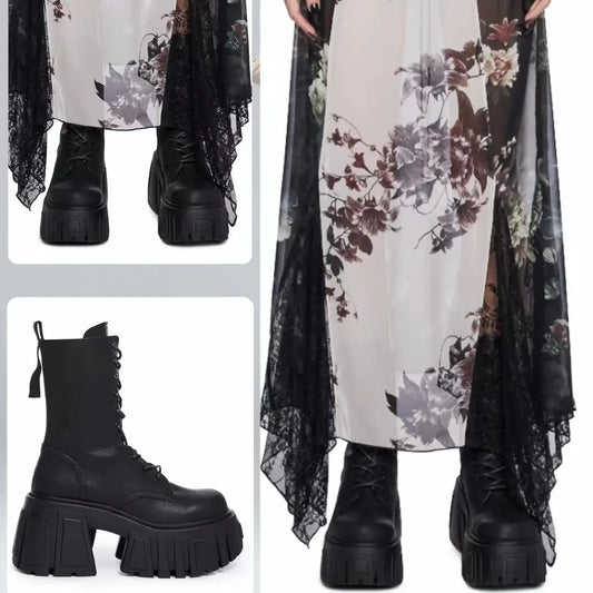 Super High Heel Platform Middle Tube Female Autumn and Winter Elevator Ankle Tide Music Chunky Heel Comic Show Boots