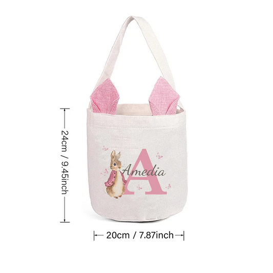 Personalized Name Easter Basket Foldable Sturdy Handle Egg Hunt Bucket for Easter Gifts Supplies Tag Spring Celebration Decor