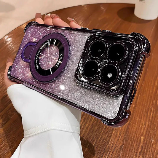 For Xiaomi 15T Pro Glitter Shockproof Magnetic Phone Case For Xiaomi 17 Pro Max 13T 14T 15T Pro 14 15 Ultra Stand Bracket Cover