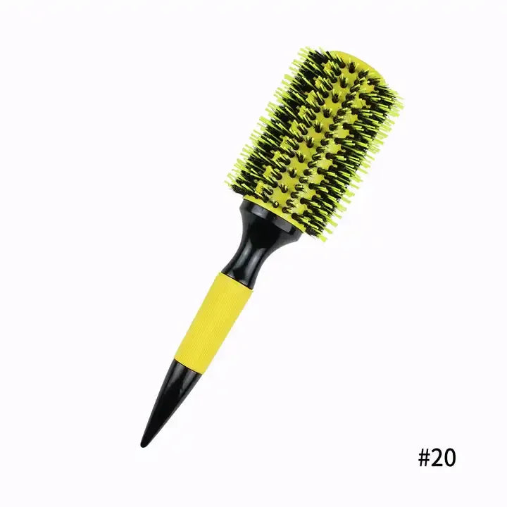 Professional Round Wooden Hair Brush 6 Sizes Boar Bristle Mix Nylon Salon Women Hair Styling Tools Yellow Brazil Hair Curlerl