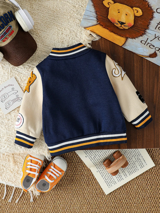 Baby Boys Letter Baseball Fashion Jackets Embroidered Cardigan Autumn Spring Casual Outwears Sporty Sweatshirt Coats For 3M-3Y