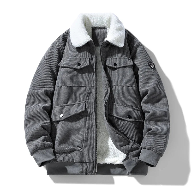 Warm Collar Corduroy Jacket for Men, Casual, Comfortable, Loose, High Quality, Simple, Versatile,and Plush Jacket for Men