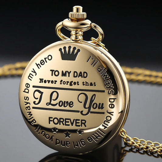 Steampunk Gold Quartz Pocket Watch Necklace for Dad and Grandpa Exquisite Watches Clock Souvenir Gift Reloj Hombre