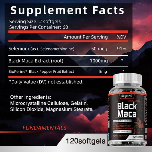 Black Maca Supplement - Increases Muscle Mass, Endurance and Vitality, and Promotes Hormonal Balance, Relieve Fatigue