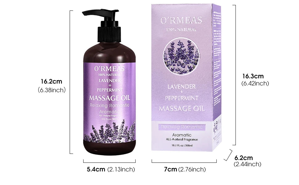 Lavender & Peppermint Infused Massage Body Oil - Warming & Moisturizing Formula for Men & Women, 10.2 Fl.Oz