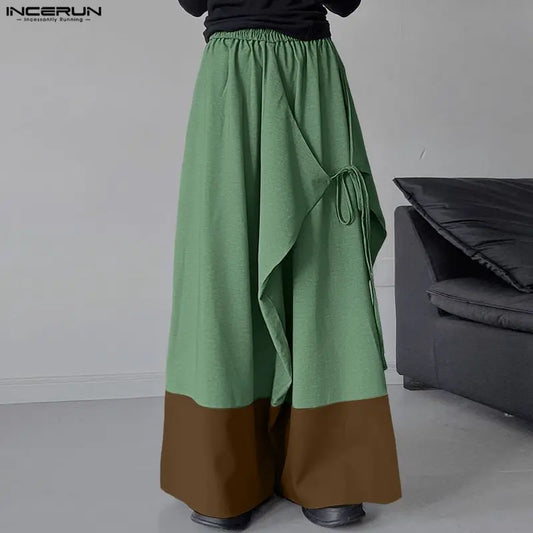 INCERUN Men Irregular Pants Patchwork Joggers Elastic Waist Wide Leg Trousers Men Streetwear Baggy 2026 Casual Male Long Pants