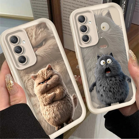 Chubby Black Brown Cat Phone Case For Samsung Galaxy A54 A05 A05S A34 A24 A14 A53 A33 A23 A13 A52 A52S A71 A51 A31 A50 Cover