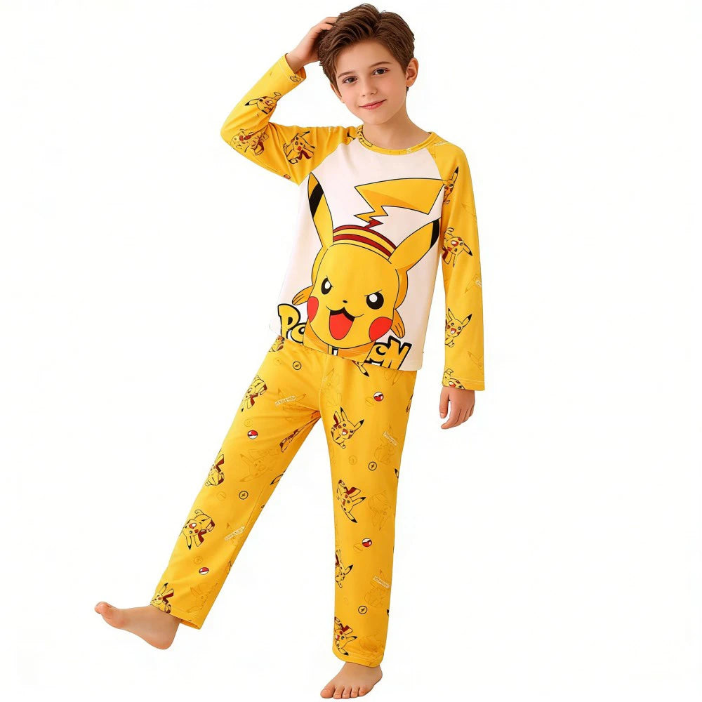 Boys Girls Pikachu Pajamas Set Pokemon Design Long Sleeve Sleepwear Cute Cartoon Pjs Soft Comfortable Nightwear for Children