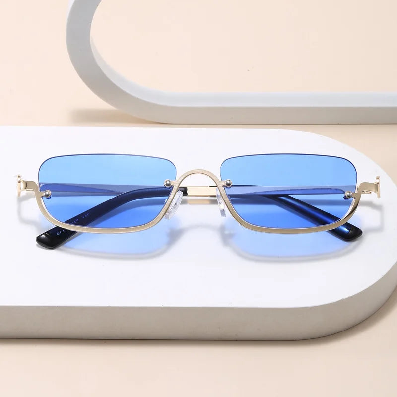 Luxury Brand Designer Half-Rim Rectangular Sunglasses Women Vintage Small Frame Sun Glasses Ladies Geometric Square Eyewear
