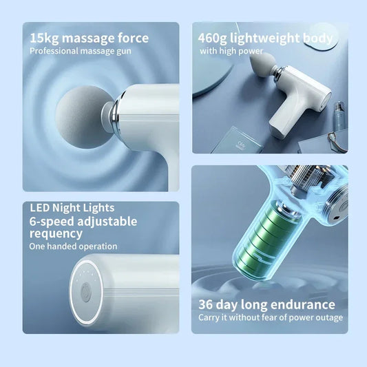 Portable AI Fascial Massage Gun Electric Percussion Massager Body Relaxation With LED Night Light 4 Replaceable Massage Head