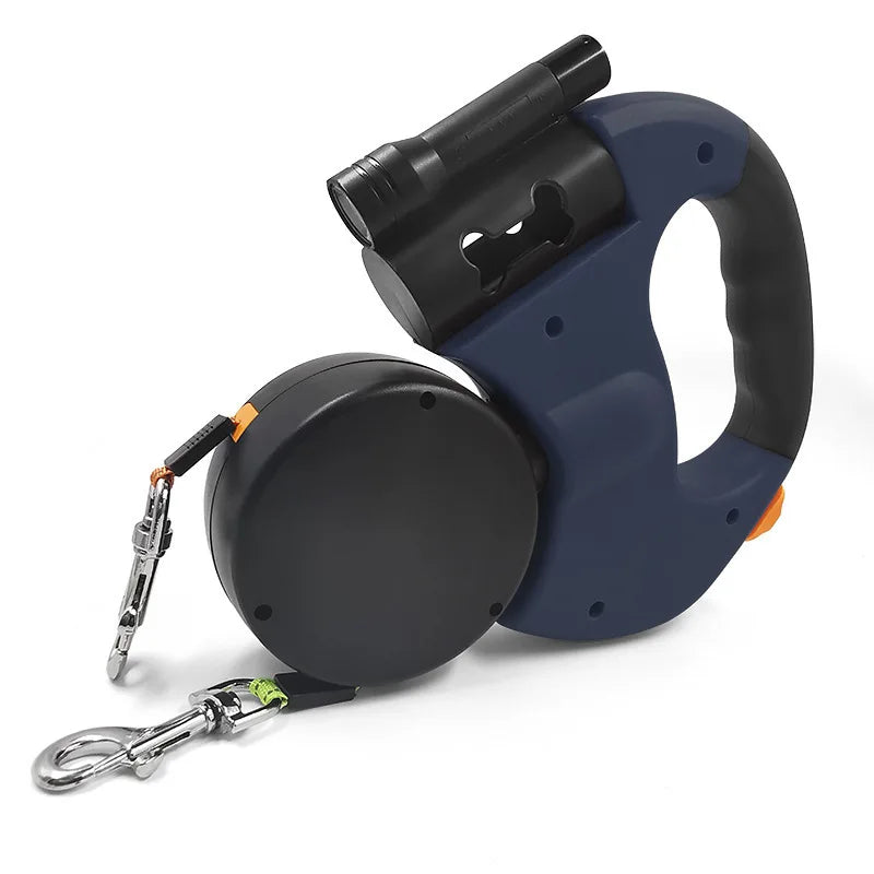 Retractable Pet Leash Automatic Retractable Pet Leash 1 Tow 2 Retractable Double Dog Leash with Flashlight and Bag Dispenser