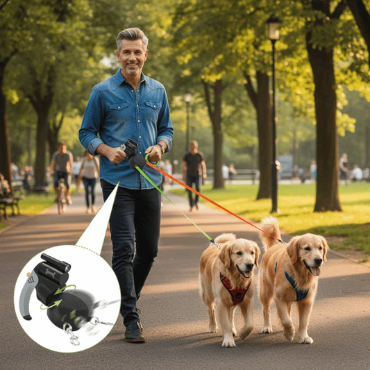 Rope Retractable 3M Dog Leash 360 Rotatable Reflective Double Dog Walking Leash with Lights Automatic Double Dog Leash