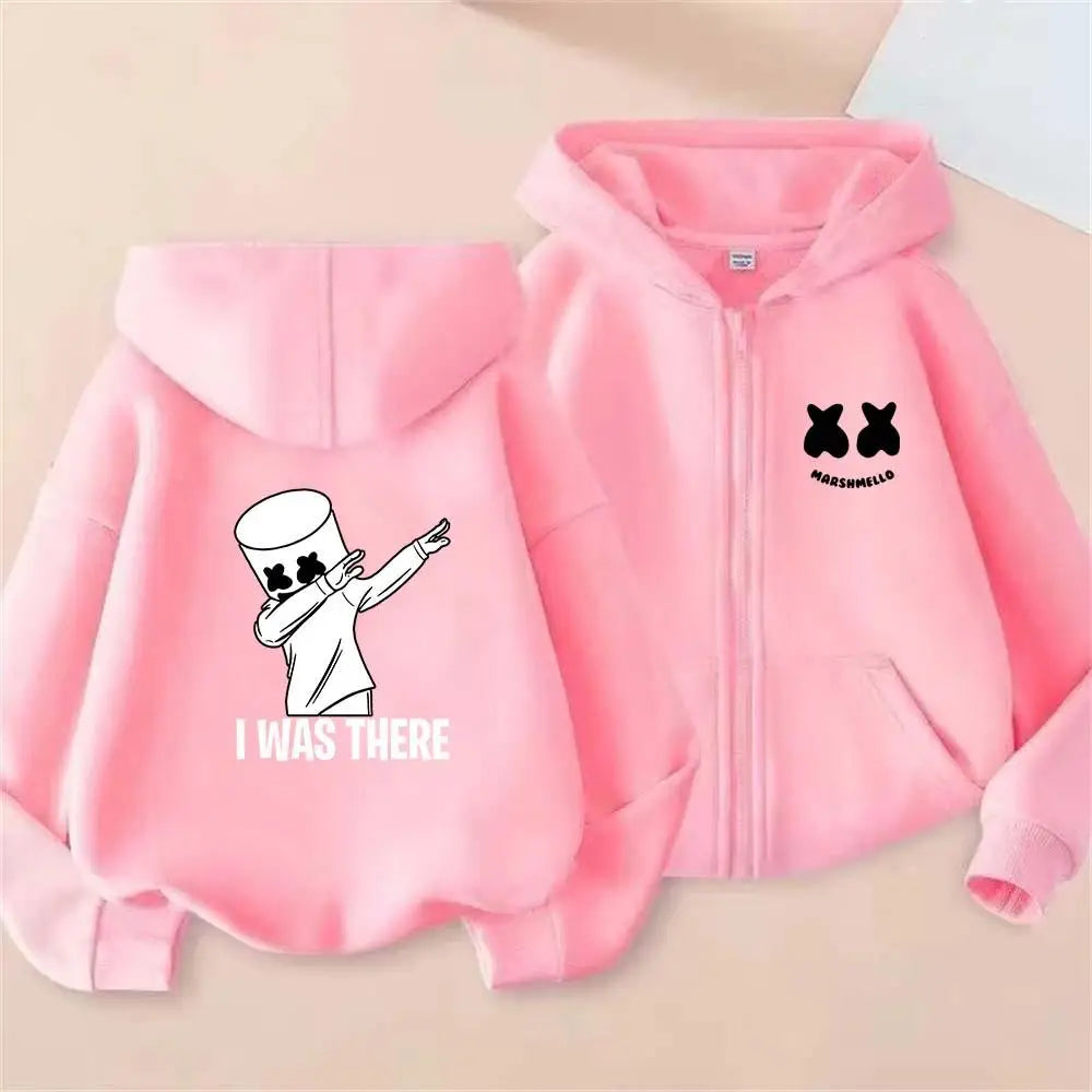 DJ Marshmello Print Kids Spring Autumn Pullover Zipper Hooded Sweatshirts 2-13 Years Boys Girls Fashion Casual Top Clothing