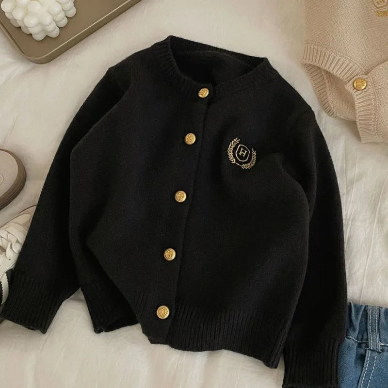 Fashion Baby Girl Boy Embroidery Cardigan Infant Toddler Child Sweater Long Sleeve Kid Knitwear Coat Casual Baby Clothes 18M-10Y