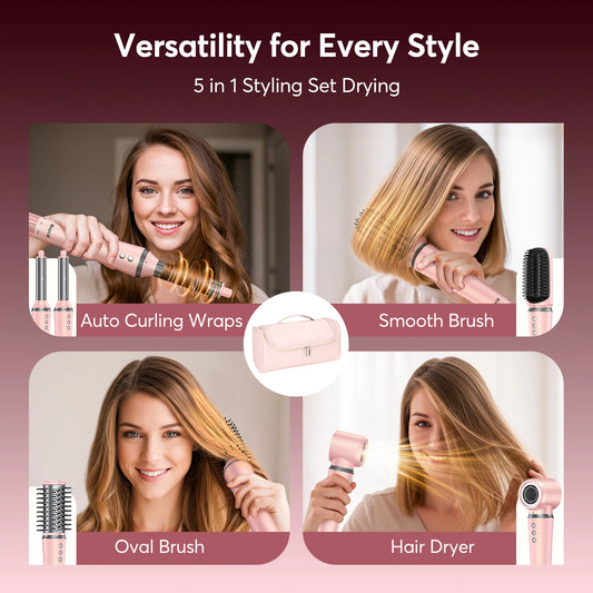 5 in 1 Air Wrap Hair Styler Frizz-Free Auto Wrap Curler, High-Speed Hair Dryer, Straightening & & Blow Dryer Brush for Styling