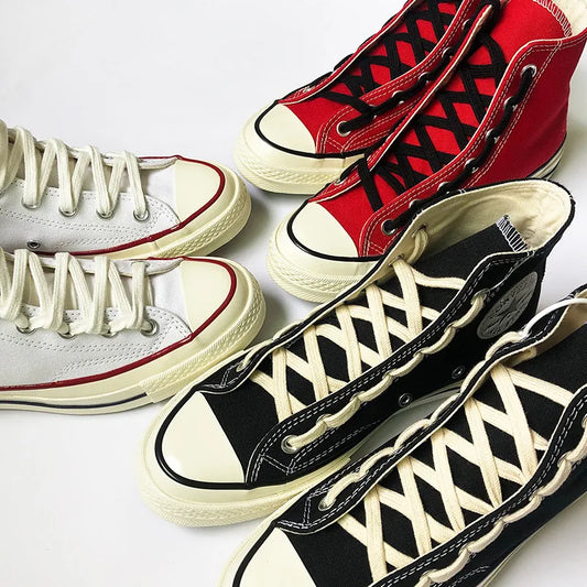 First Grade Fine Cotton Shoelaces High-top Low-top 1970S Canvas Black White Shoes laces 7 mm Width 90/180 cm Women Men Shoelace