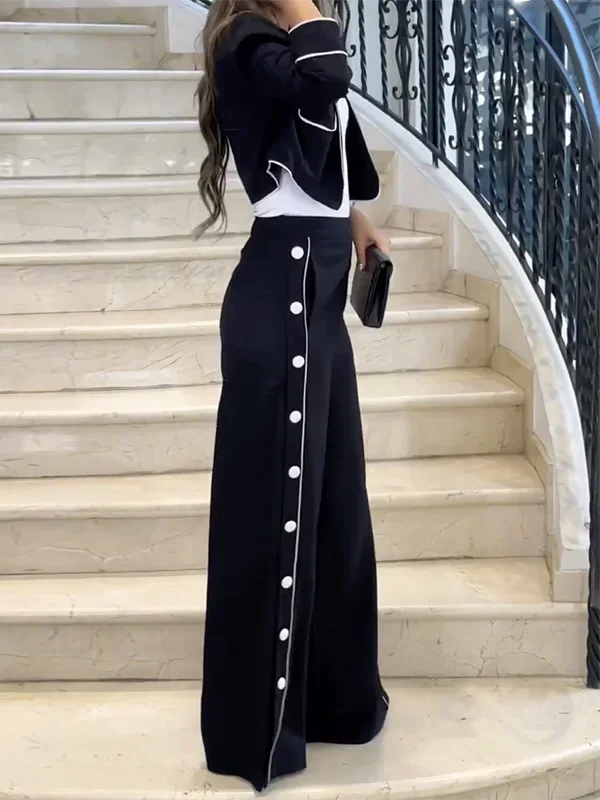 Bonboho Women's Casual Pants Set Blazer Coat and Wide Leg Pants Spring and Summer Stylish Two-piece Suit for Office Ladies