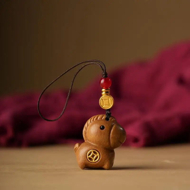 Creative Sandalwood Horse Pendant Keychain Year Of The Horse Mobile Phone Chain Backpack Hanging Decoration New Year Gifts