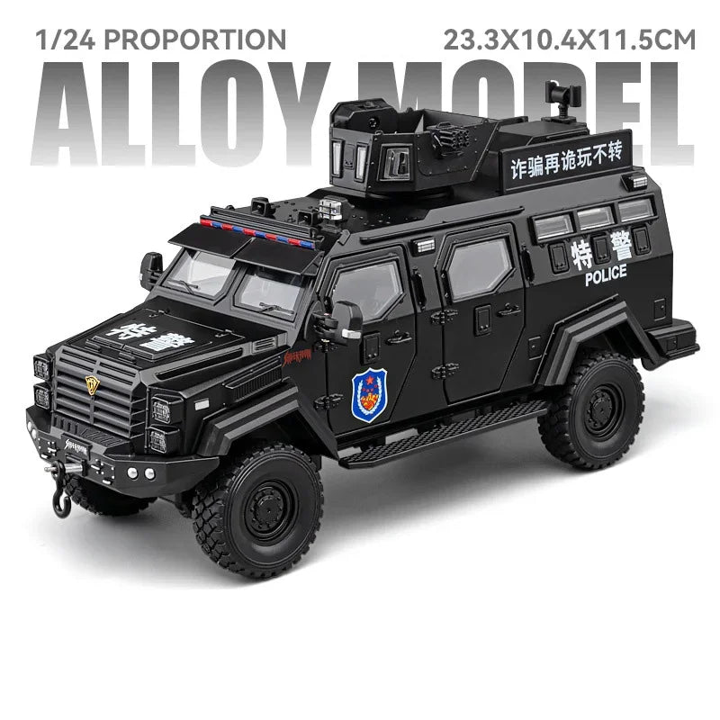 Swordtooth Tiger Police Car scale 1/24 Toy Model Alloy Diecast Explosion Proof Vehicles Door Opened Sound Light Pull Back Decoration Gift