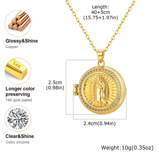 Zircon Virgin Mary Locked Pendant Necklace for Women, No Photo, Adjustable Link Jewelry