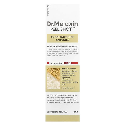 Dr. Melaxin Peel Shot Glow White Rice Peeling Ampoule with Rice Extract & AHA BHA, Brightening & Gentle Exfoliating Serum for Sebum Control,