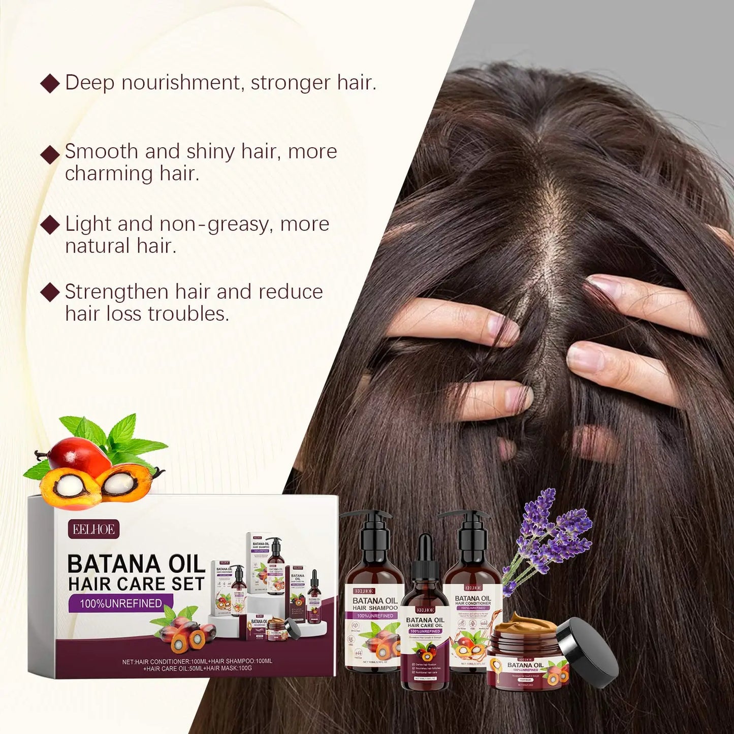 EELHOE Batana Oil Hair Care Set Hair Conditioner Fury Nourishing Hair Smoothing Softening Promote Hair Growth Hair Cleaning Set