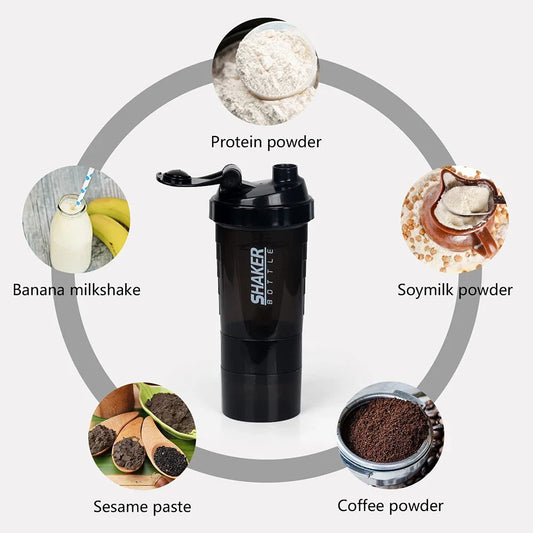 Shaker Protein 3 Layers Bottle Powder Shake Cup Water Bottle Plastic Mixing Cup Body Building Exercise Bottle