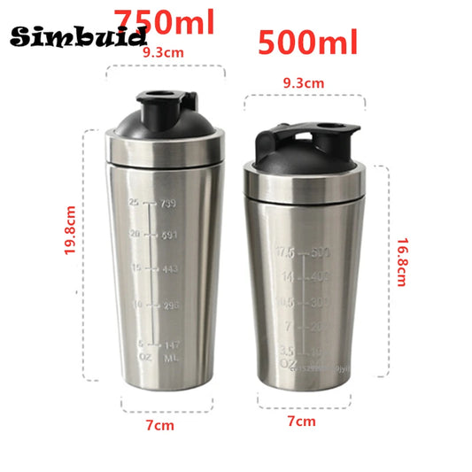 Stainless Steel Protein Powder Shaker Bottle with Ball Scale Leak Proof for Gym Fitness Sport Whey Shakes Water Cup