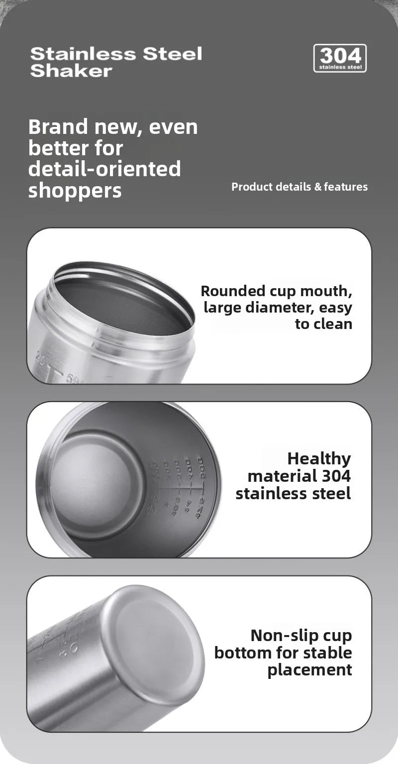 New Stainless Steel Cup Mixer Whey Protein Powder Sports Shaker Water Bottle Detachable Single Layer Outdoor Drink Kettle