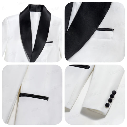 24H Ship White Formal Kids Suit Set, 4 Pieces Suits For Boys From 3-14 Years, Wedding Tuxedo For Kids Ring Bear