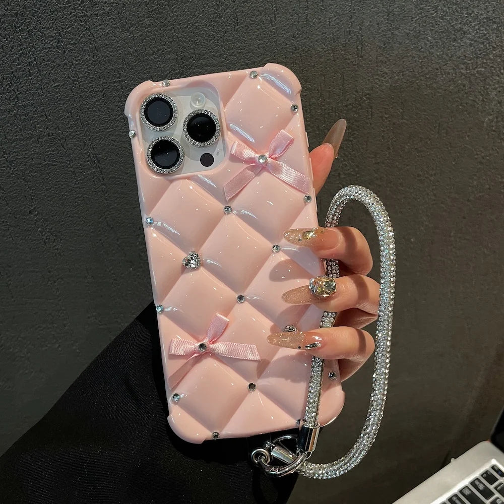 for iPhone 17 Pro Max Case Luxury Glitter C Designer Diamond Glitter Strap Chain Phone Cover for iPhone 16 14 15 13 16e 12 11