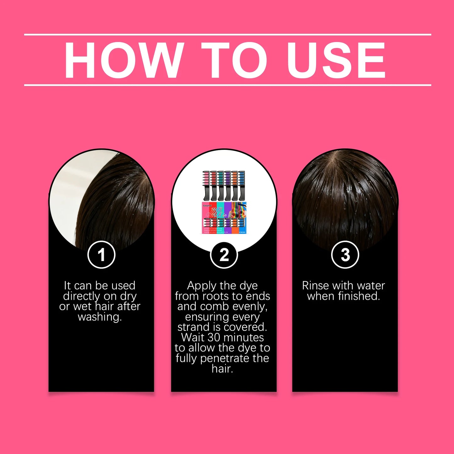 6-Color Hair Color Chalk Set Fashion Quick Temporary Dye Stain Mascara Stick Disposable Hair Dye Powder Comb Set