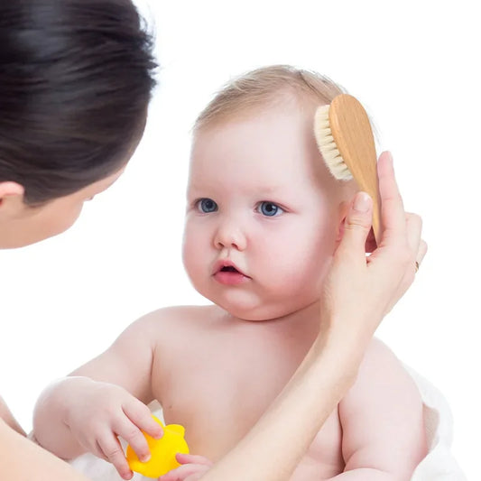 Newborn Baby Wool Wood Brush Comb Head Massage Tool Portable Baby Comb Bath Brush Comb,Special for Real Hair Wigs