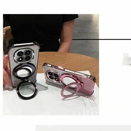 Glitter Magnetic Mirror bracelet Holder Case For Xiaomi Redmi Note 14 13 12 Note14 Pro Plus 14S 14C 13C 4G 5G Shockproof Cover